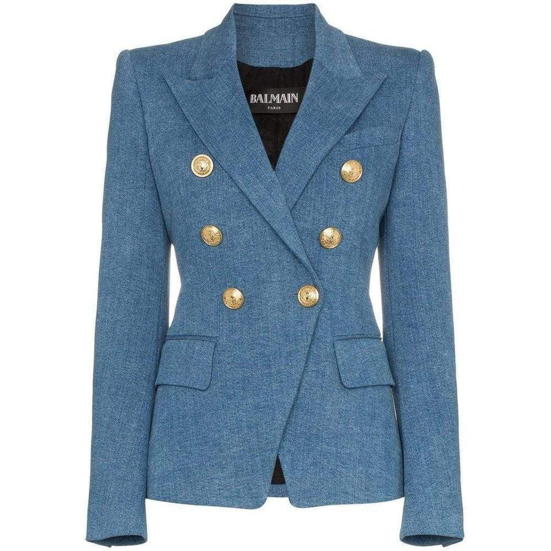 Balmain-Double-Breasted Classic Denim Blazer - Runway Catalog