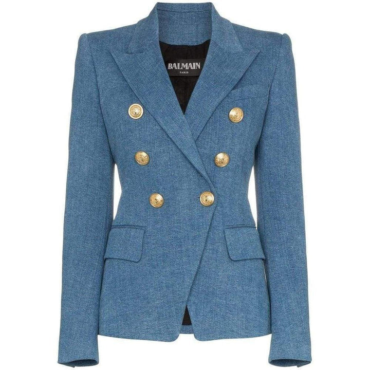 Balmain-Double-Breasted Classic Denim Blazer - Runway Catalog