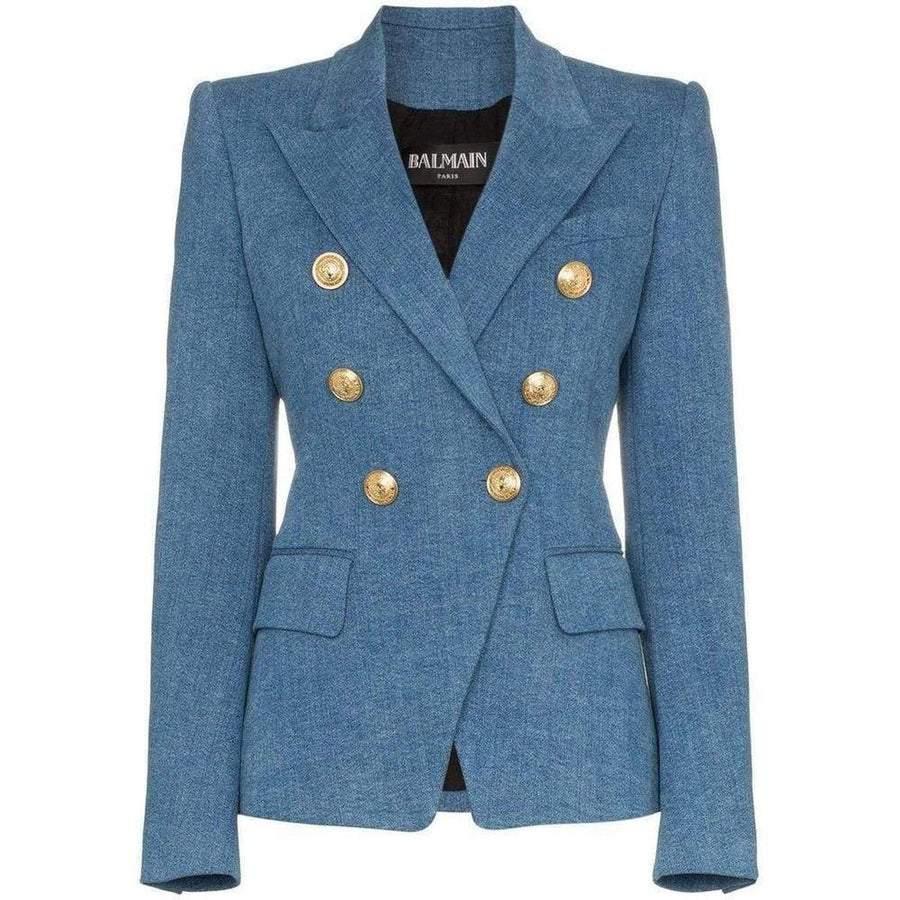 Balmain-Double-Breasted Classic Denim Blazer - Runway Catalog