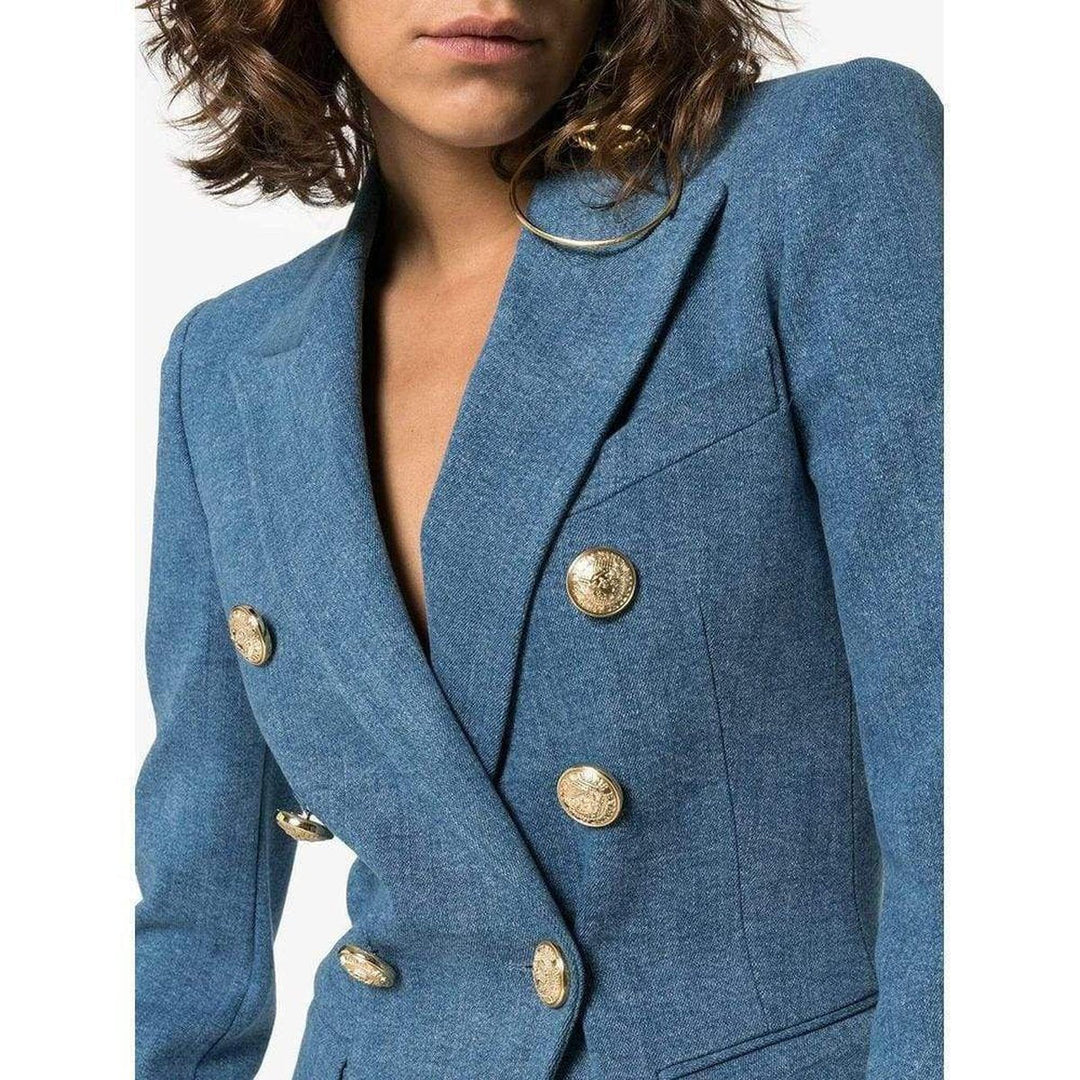 Double-Breasted Classic Denim Blazer