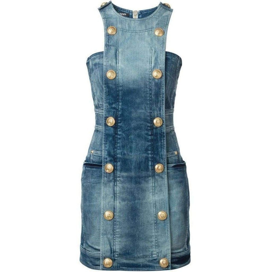 Balmain-Double-Breasted Denim Dress - Runway Catalog