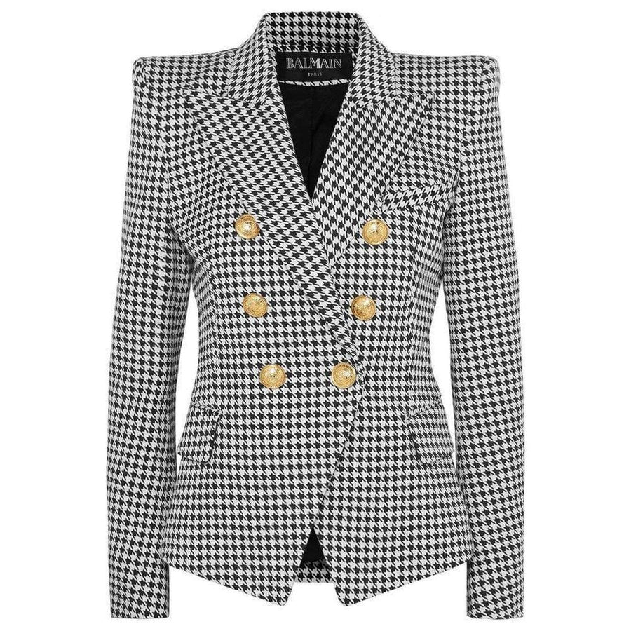 Balmain-Double-breasted Houndstooth Blazer - Runway Catalog