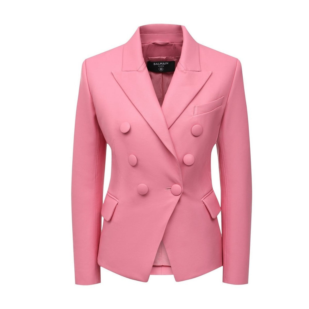 Balmain-Double-Breasted Leather Blazer - Runway Catalog