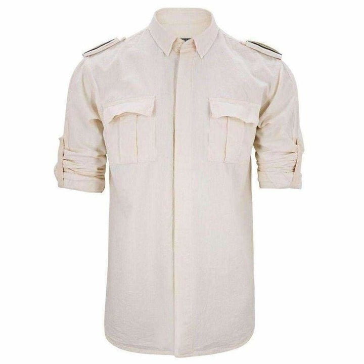 Ecru Linen Military Shirt
