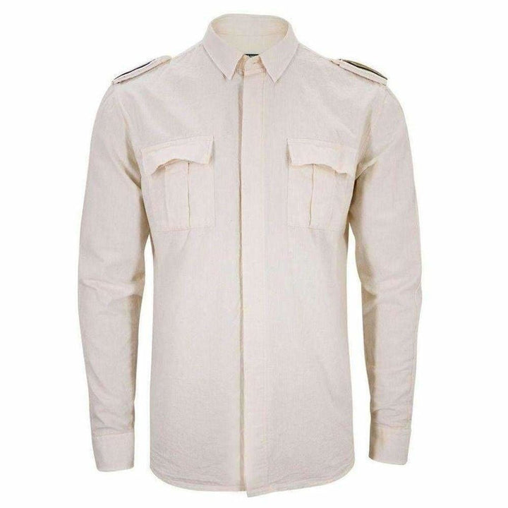 Balmain-Ecru Linen Military Shirt - Runway Catalog