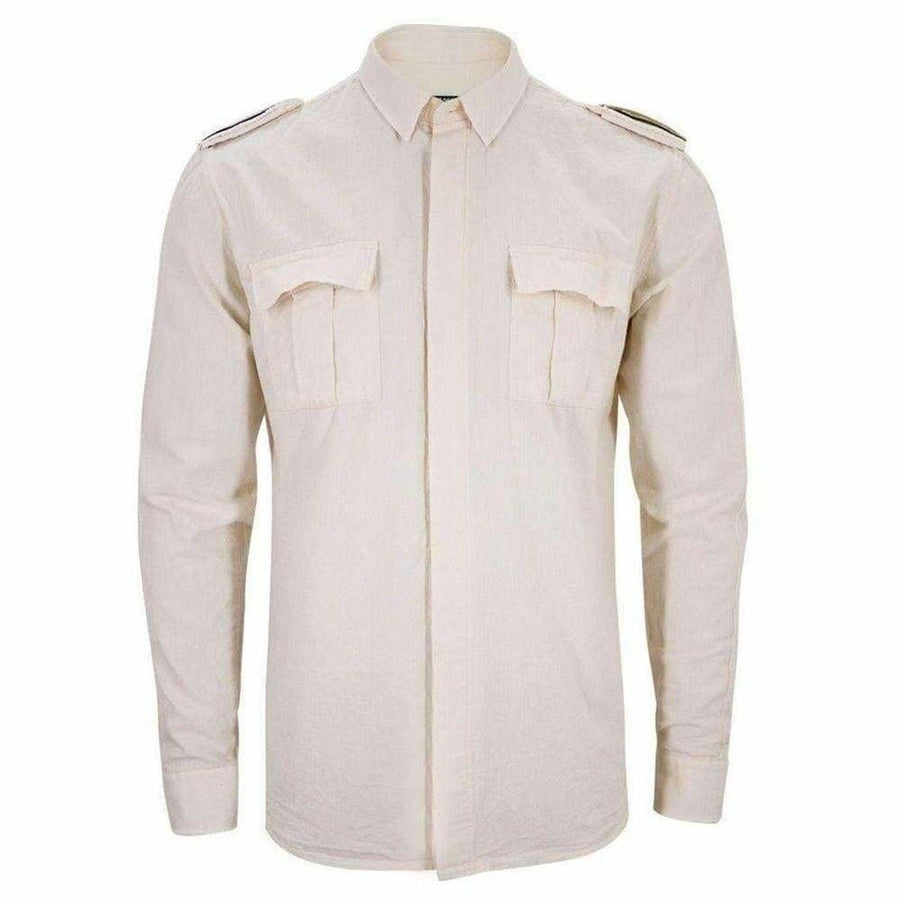 Balmain-Ecru Linen Military Shirt - Runway Catalog