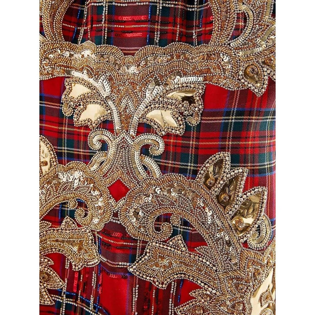 Embroidered Tartan Sleeveless Mini Dress