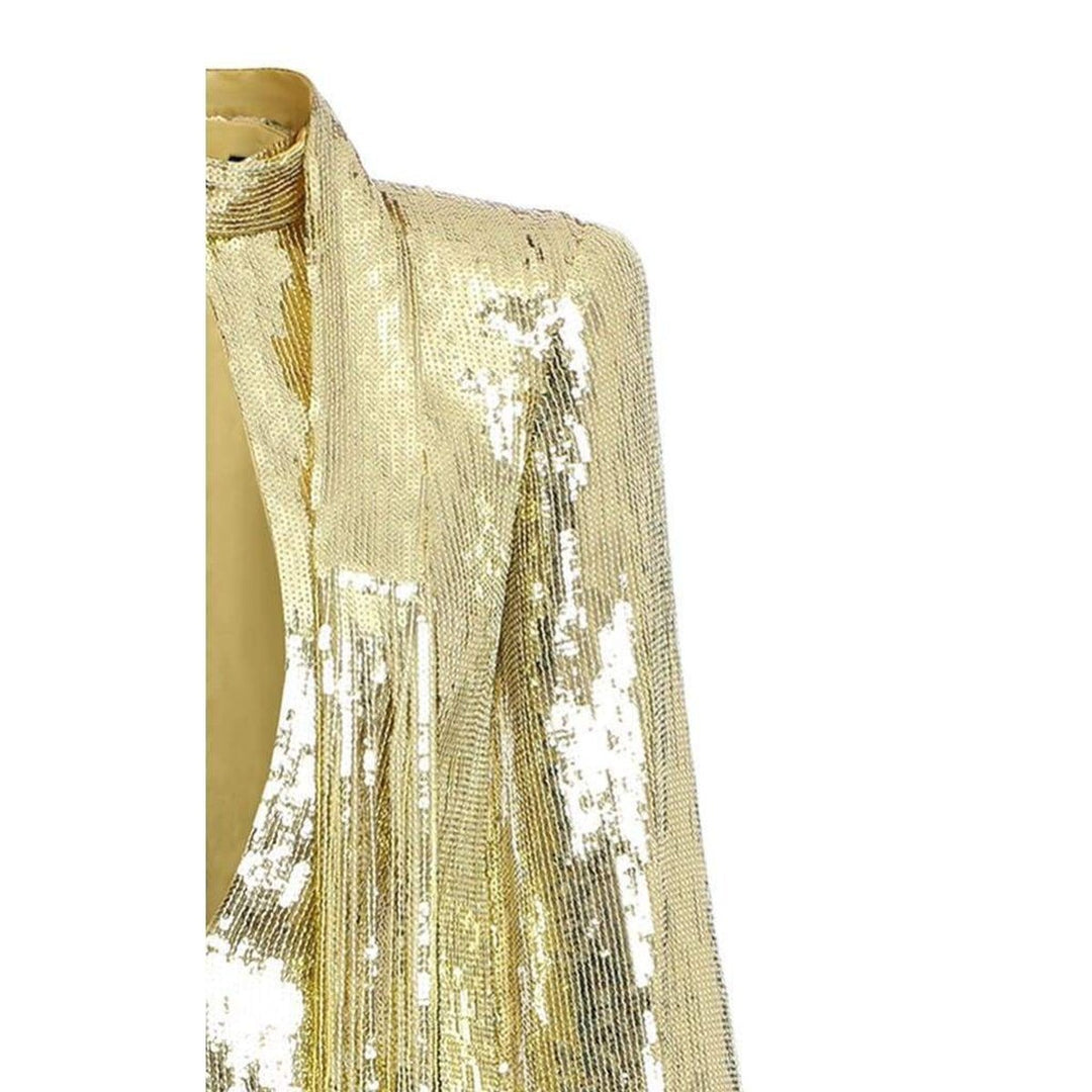 Fringed Gold Sequined Midi Dress