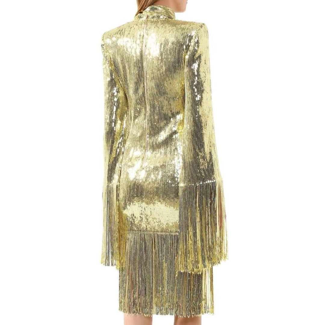 Fringed Gold Sequined Midi Dress
