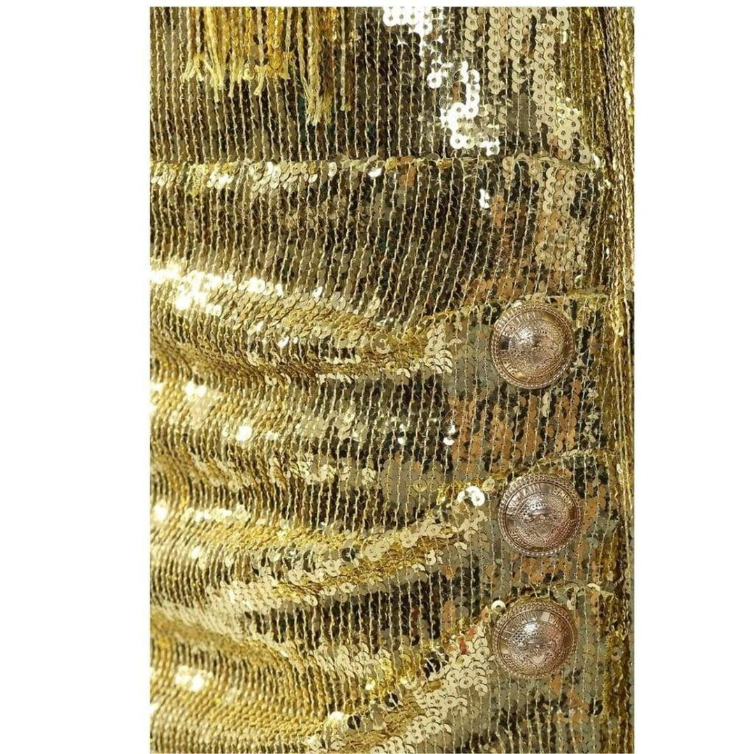Fringed Gold Sequined Midi Dress