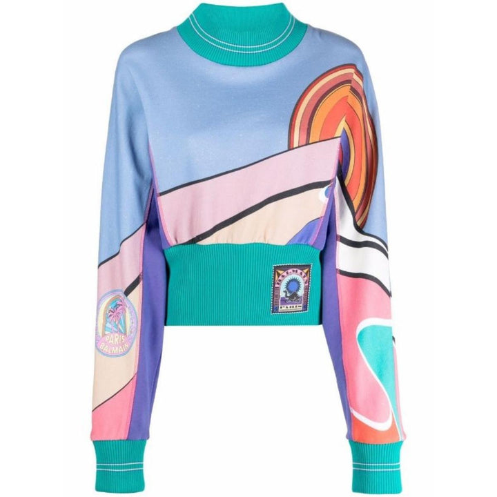 Balmain-Geometric Print Crewneck Sweatshirt - Runway Catalog
