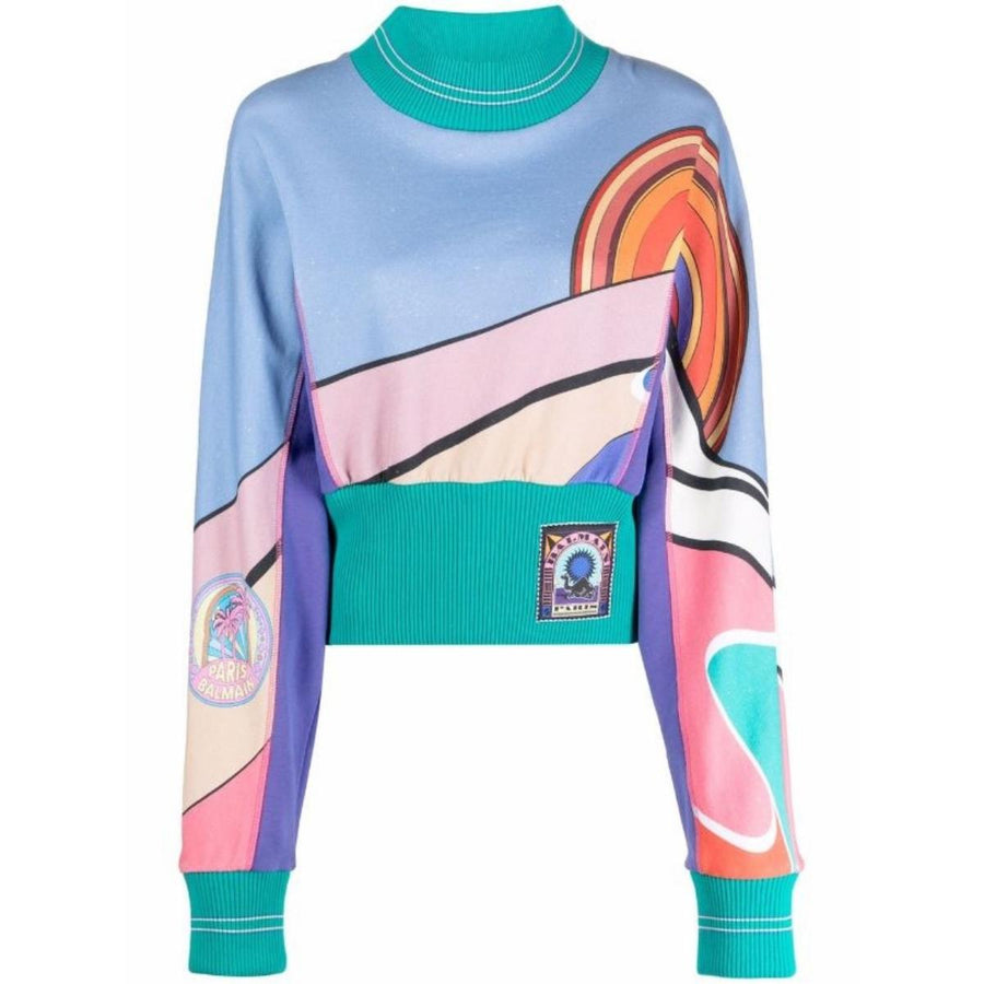 Balmain-Geometric Print Crewneck Sweatshirt - Runway Catalog