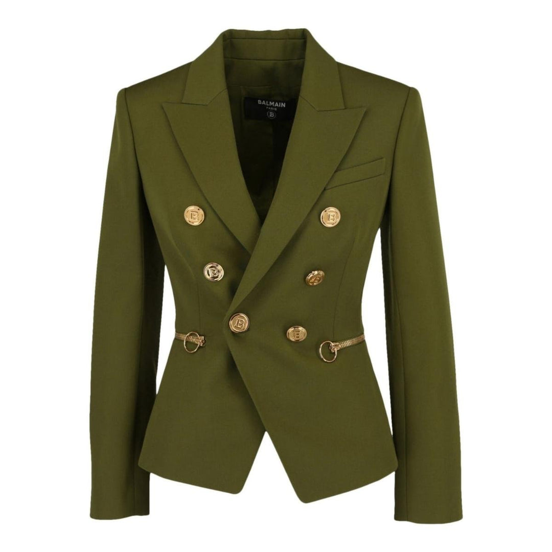 Balmain-Green Wool Double-breasted Blazer - Runway Catalog