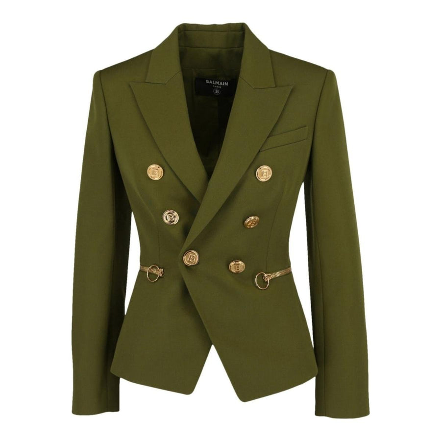 Balmain-Green Wool Double-breasted Blazer - Runway Catalog