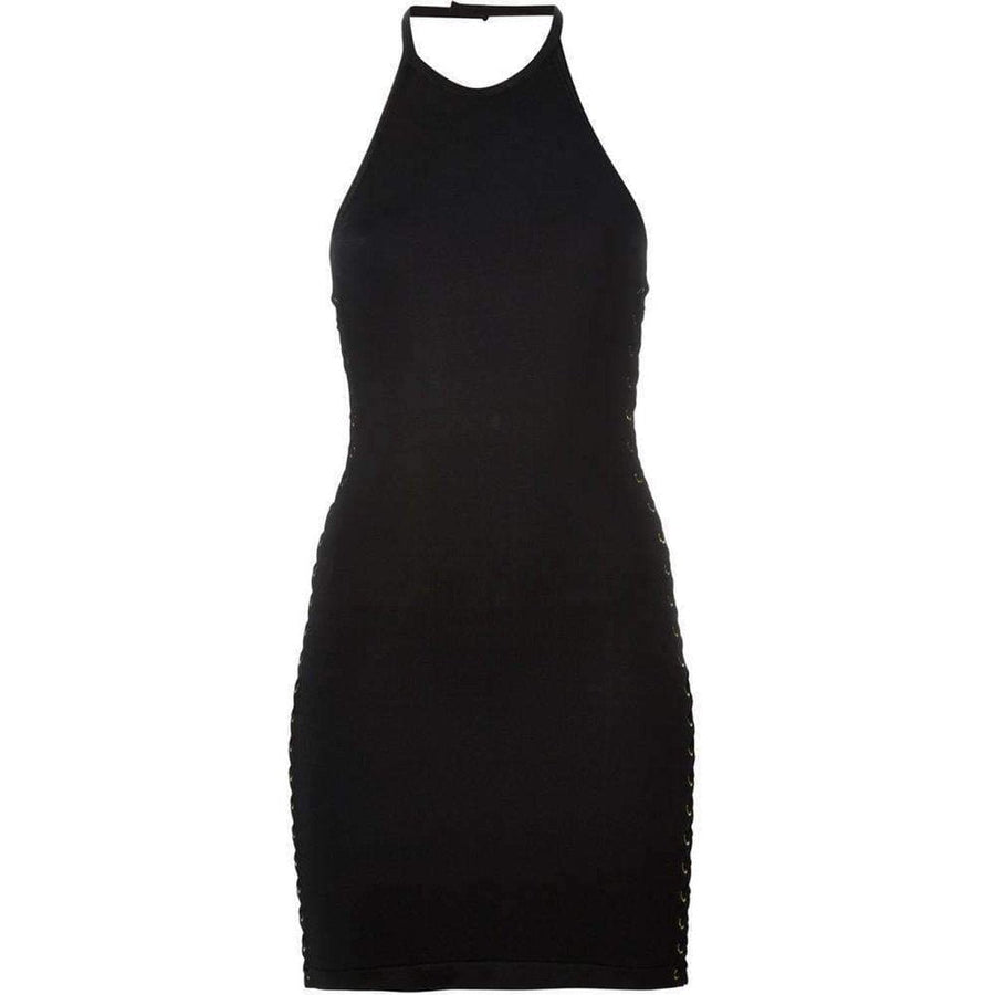 Balmain-Halter Neck Mini Dress with Lace Details 6917506M - Runway Catalog