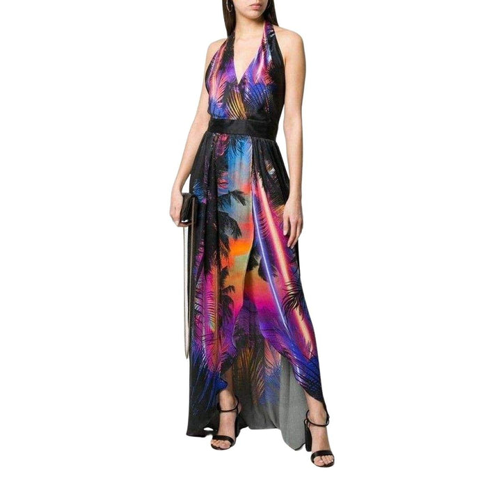 Halter Neck Printed Silk Dress
