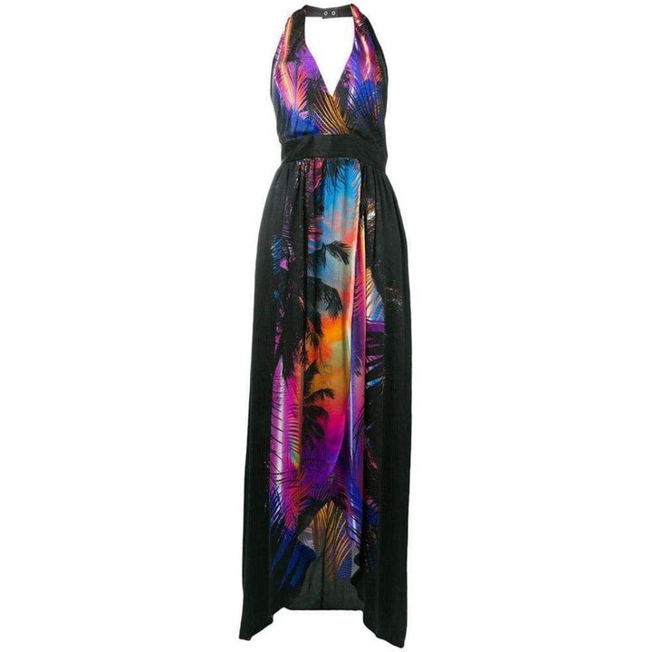 Balmain-Halter Neck Printed Silk Dress - Runway Catalog