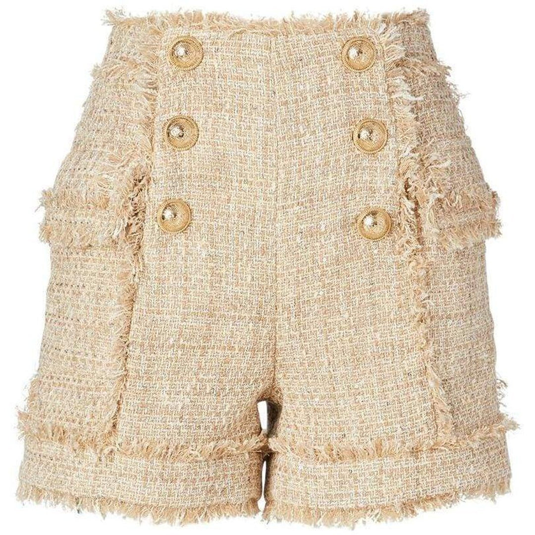 Balmain-High-rise cotton-blend tweed shorts - Runway Catalog