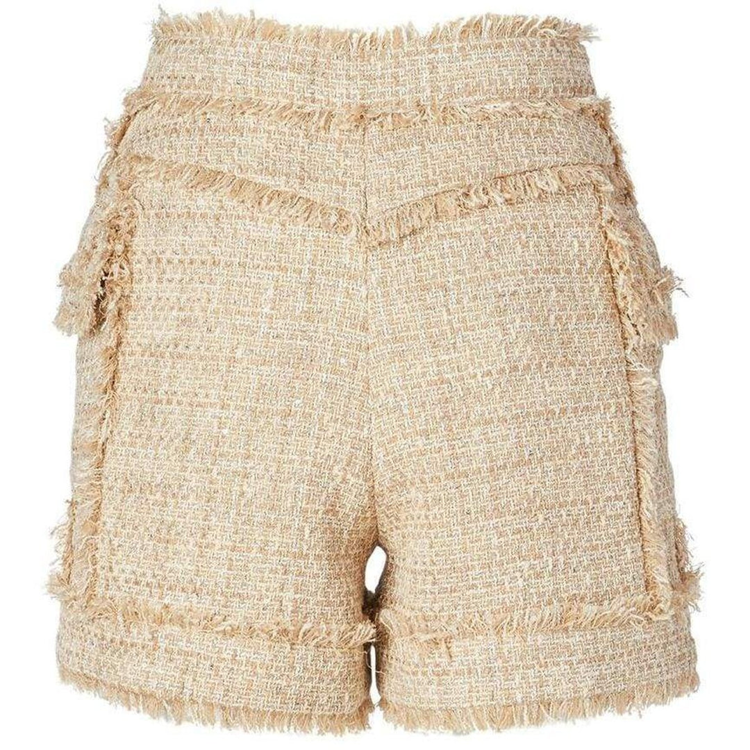 High-rise cotton-blend tweed shorts
