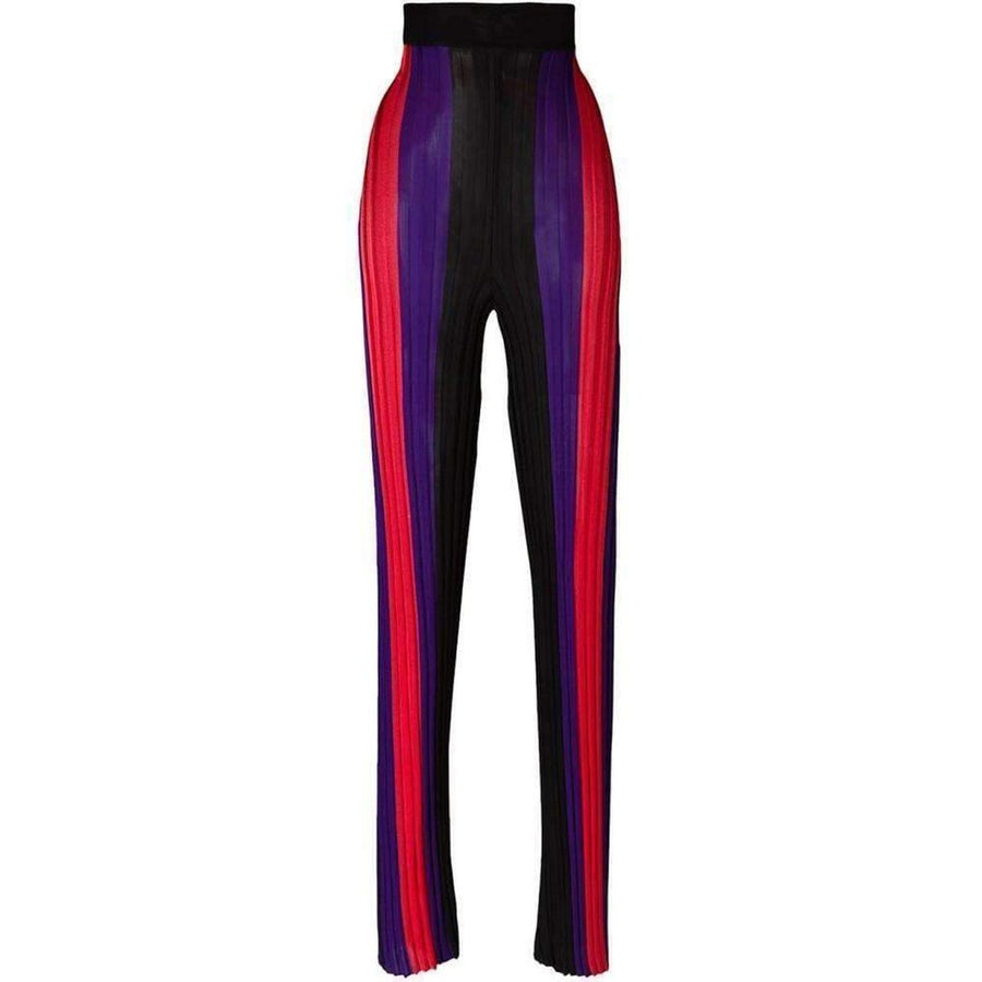 Balmain-High Waist Ribbed Striped Pants - Runway Catalog