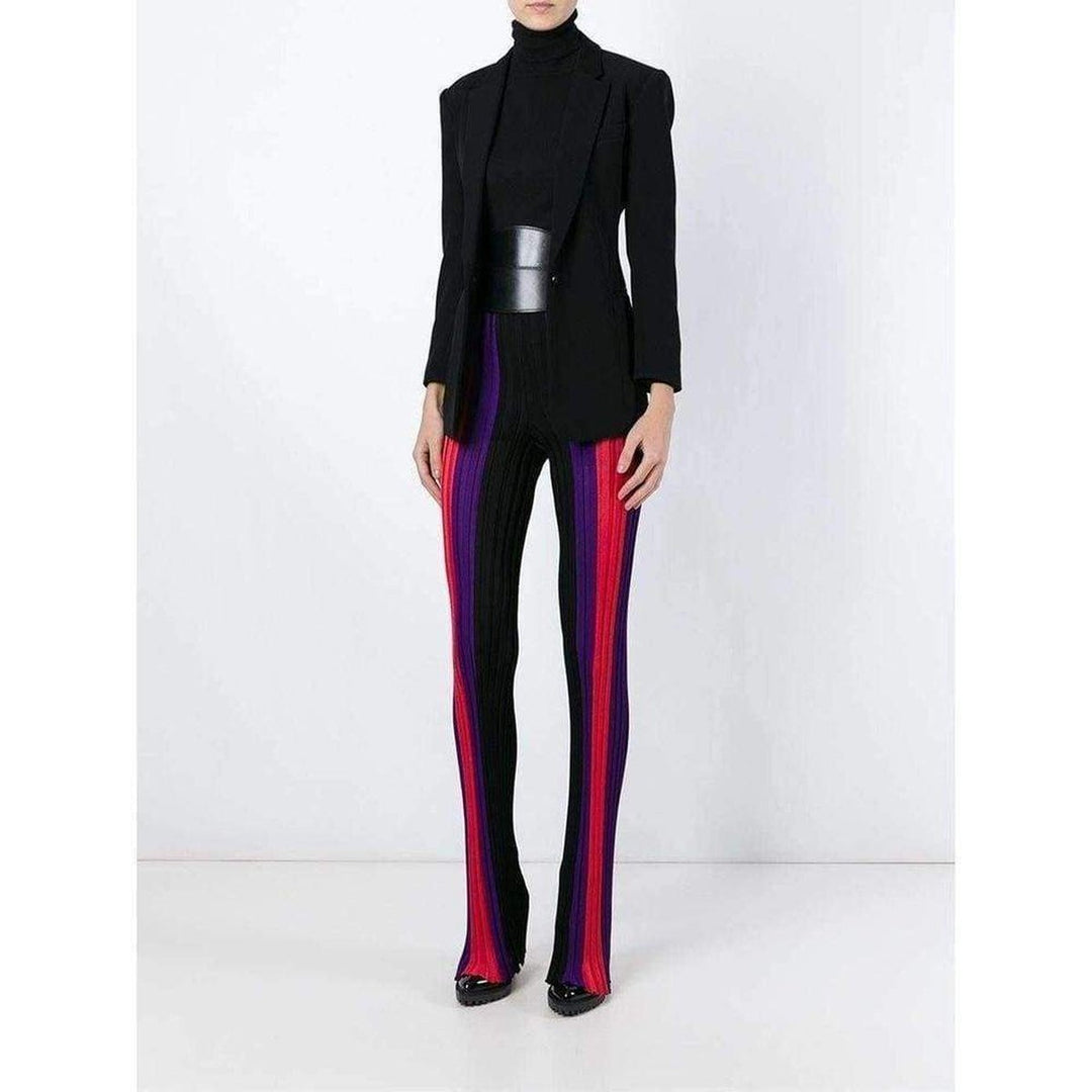 High Waist Ribbed Striped Pants