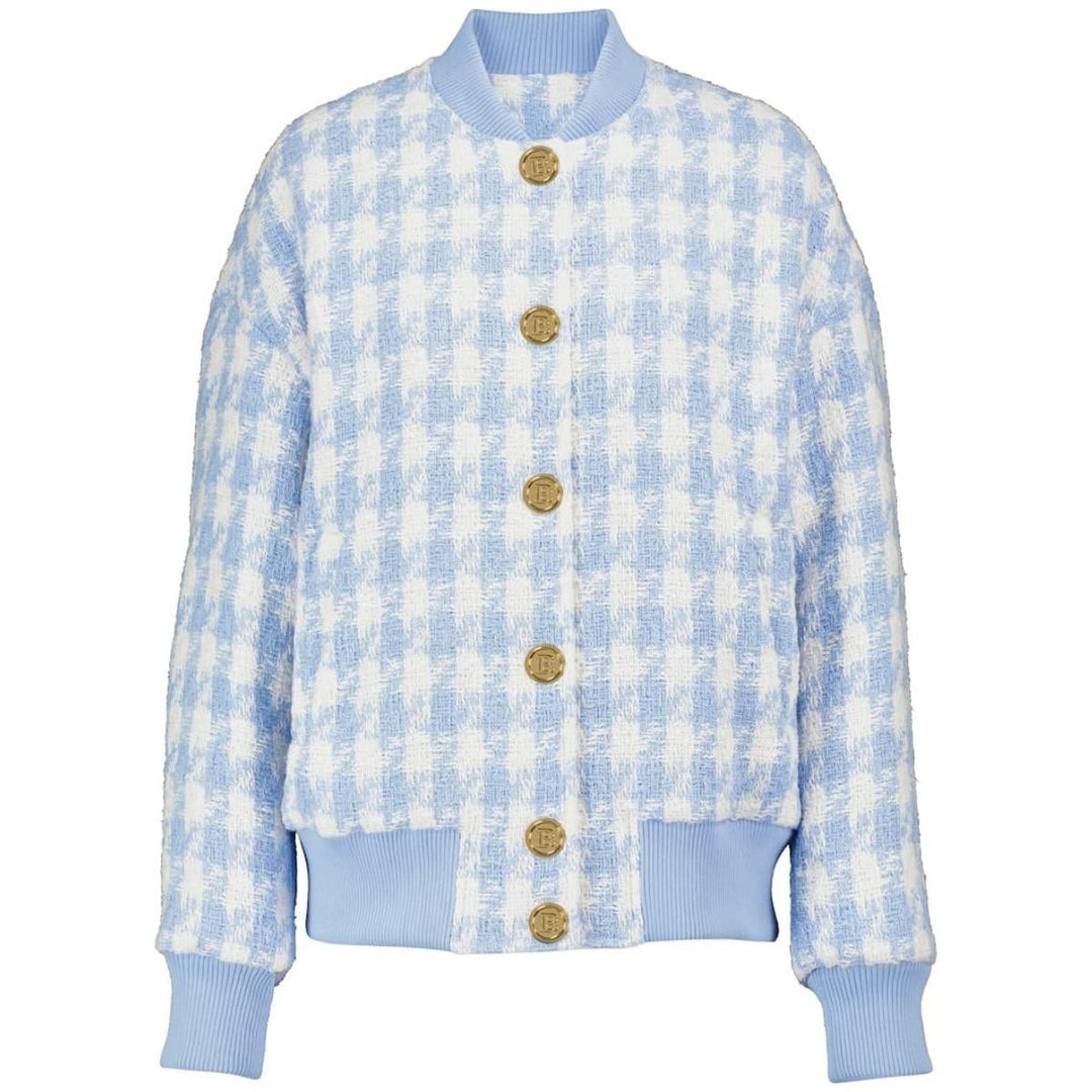 Balmain-Houndstooth Cotton-Blend Tweed Jacket - Runway Catalog