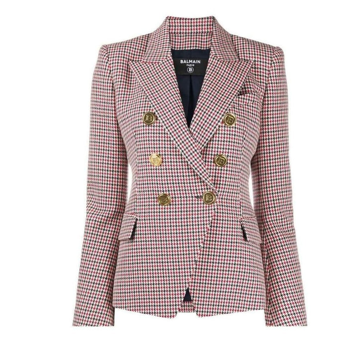 Houndstooth Double-breasted Wool Blazer