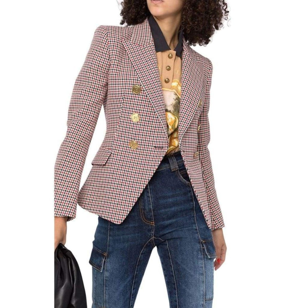 Houndstooth Double-breasted Wool Blazer