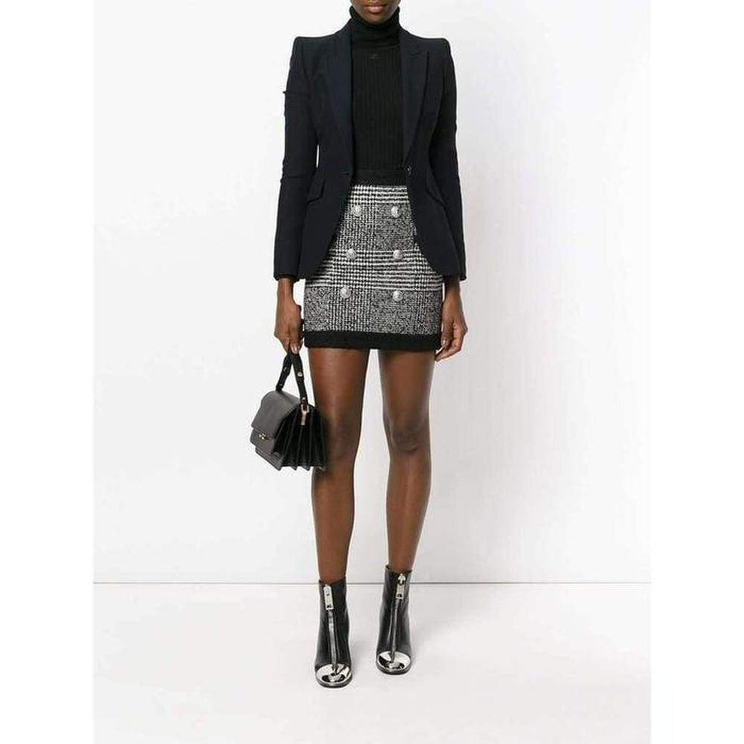 Houndstooth High-Rise Wool-Blend Mini Skirt