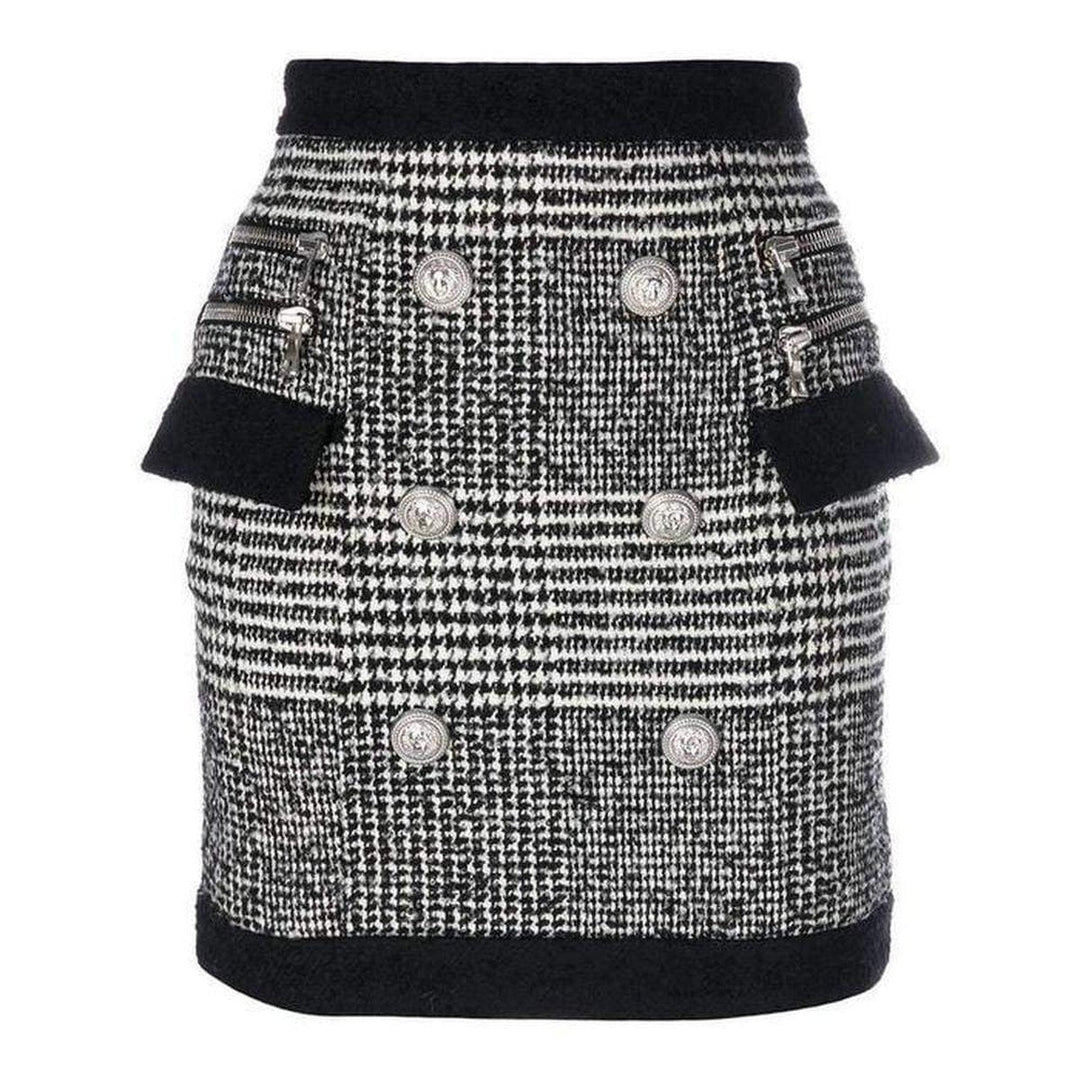 Balmain-Houndstooth High-Rise Wool-Blend Mini Skirt - Runway Catalog
