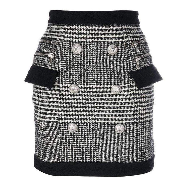Balmain-Houndstooth High-Rise Wool-Blend Mini Skirt - Runway Catalog
