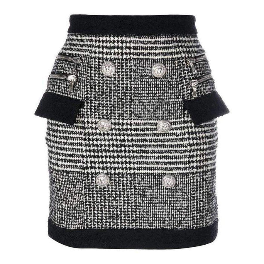 Balmain-Houndstooth High-Rise Wool-Blend Mini Skirt - Runway Catalog