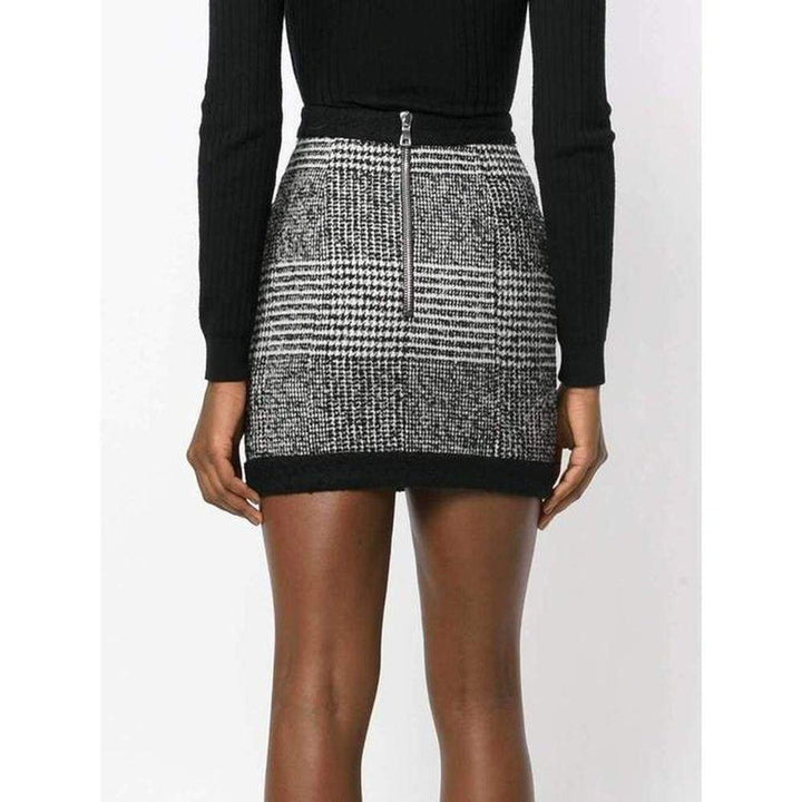 Houndstooth High-Rise Wool-Blend Mini Skirt