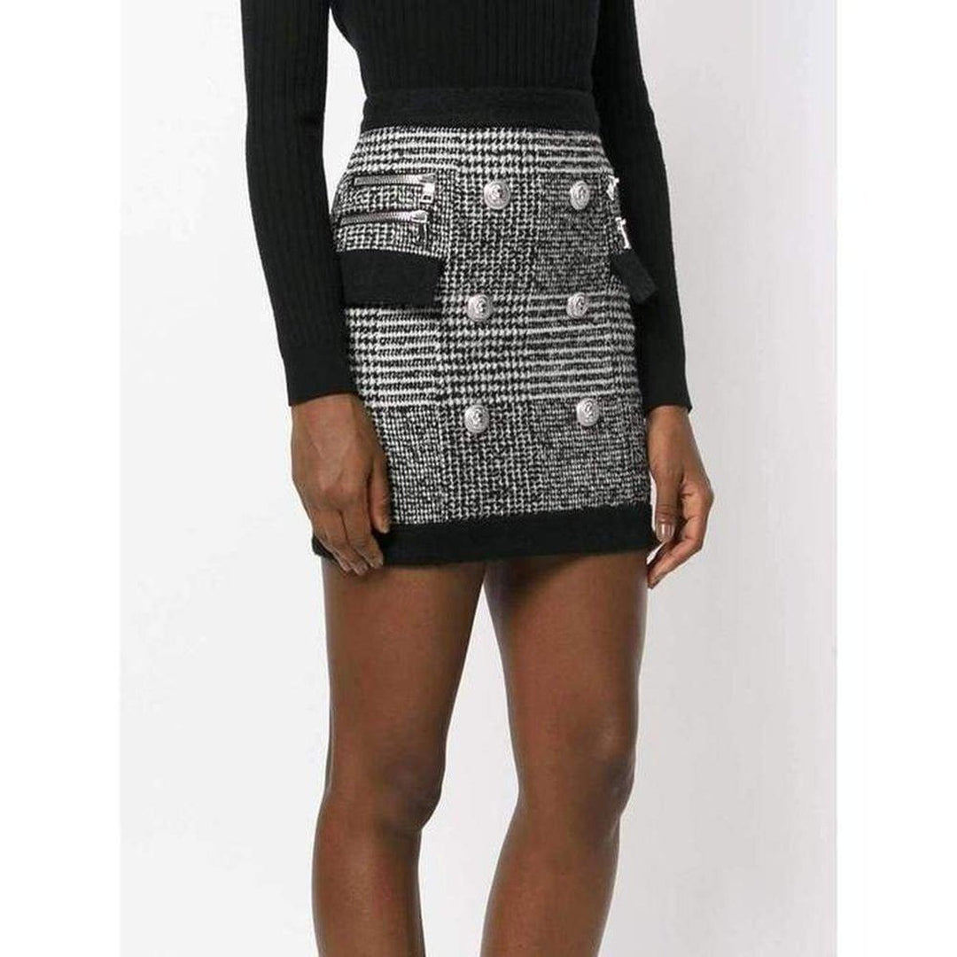 Houndstooth High-Rise Wool-Blend Mini Skirt
