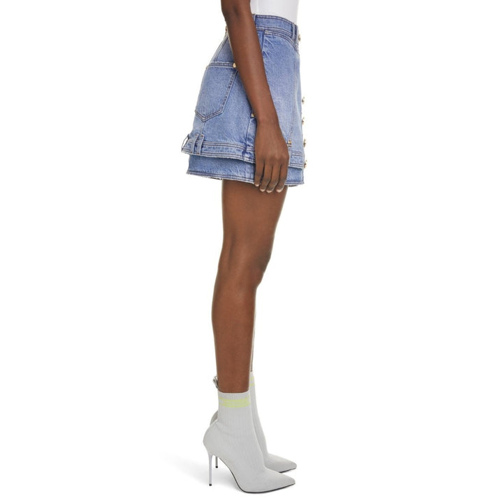 Inverted Layer Denim Mini Skirt