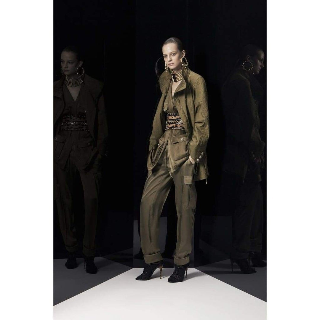 Khaki Quilted Dolman Sleeve Safari Trench Coat