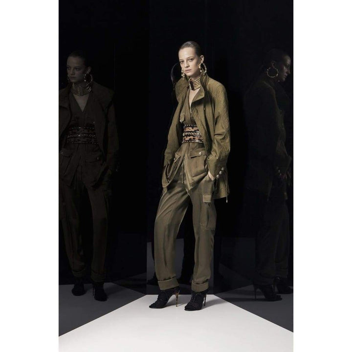 Khaki Quilted Dolman Sleeve Safari Trench Coat