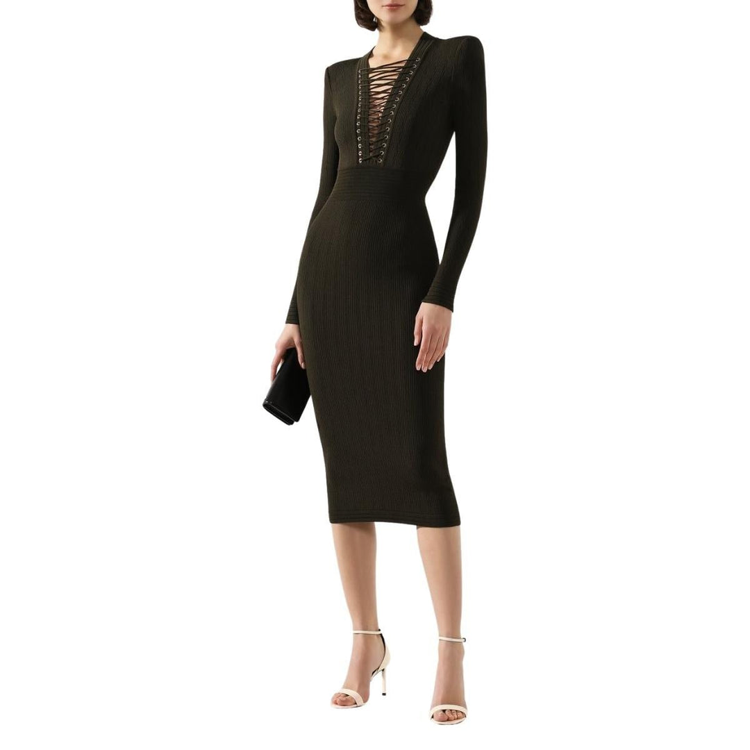 Lace-up Long Sleeve Midi Sweater Dress