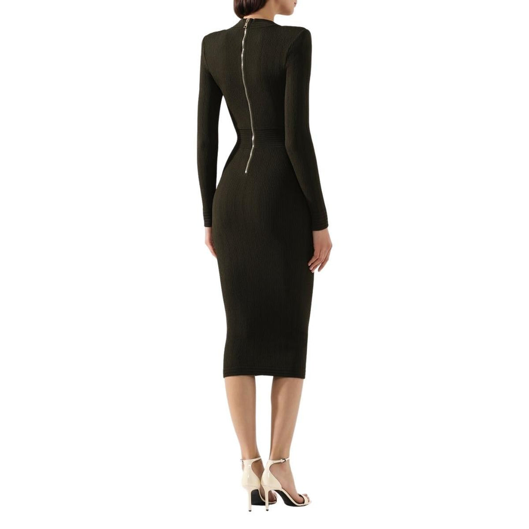 Lace-up Long Sleeve Midi Sweater Dress