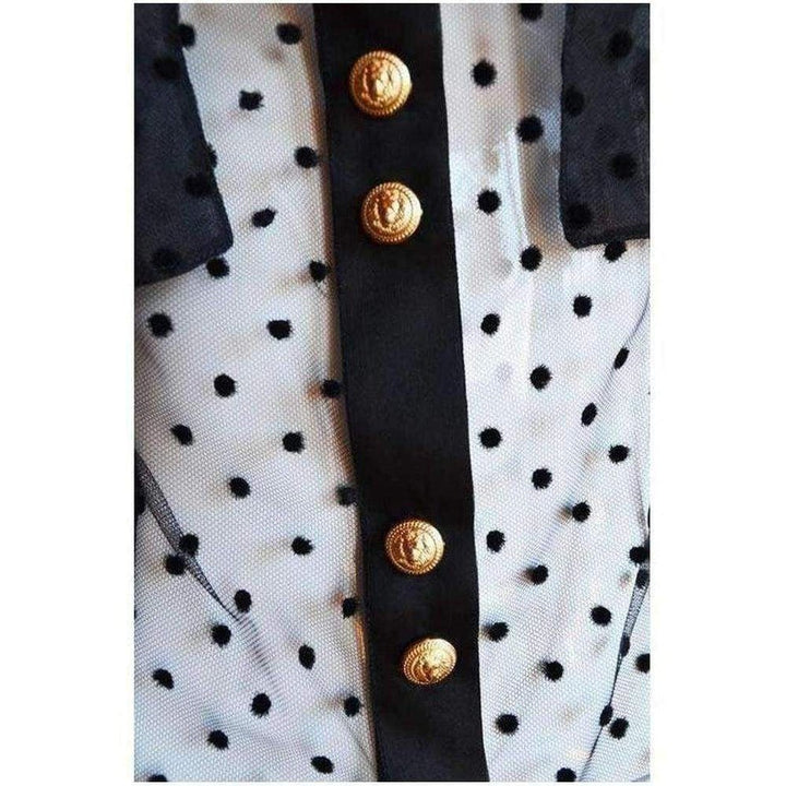 Long Sleeve Black Polka Dot Silk Shirt