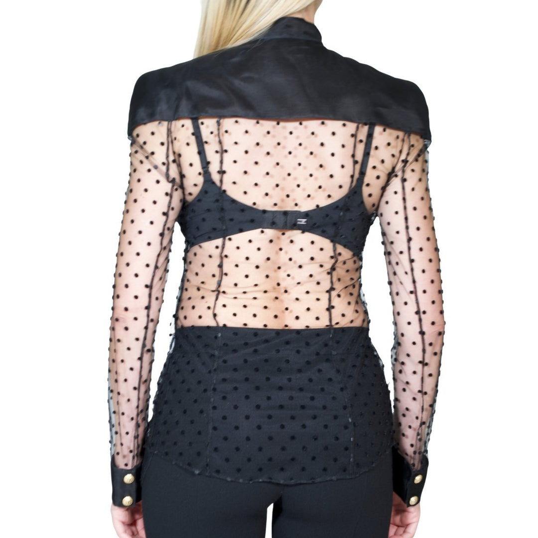 Long Sleeve Black Polka Dot Silk Shirt