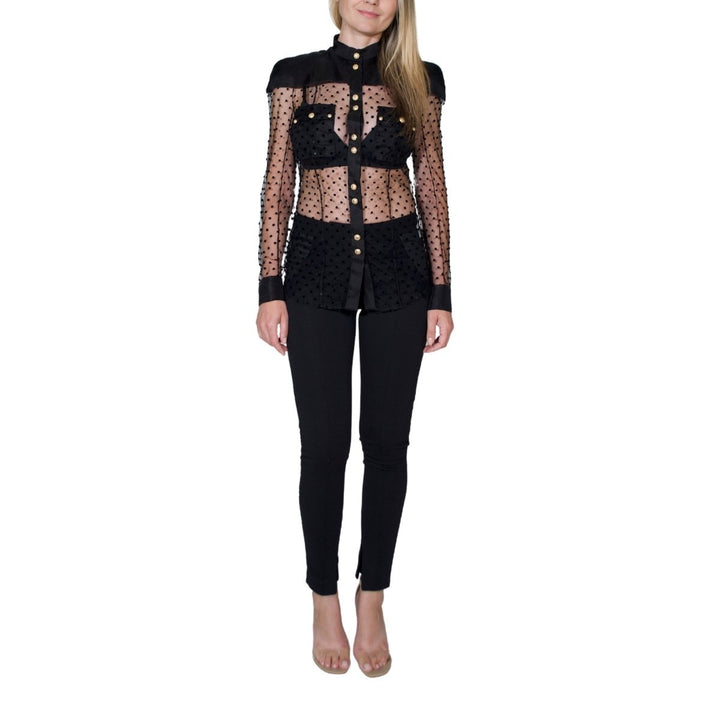 Long Sleeve Black Polka Dot Silk Shirt