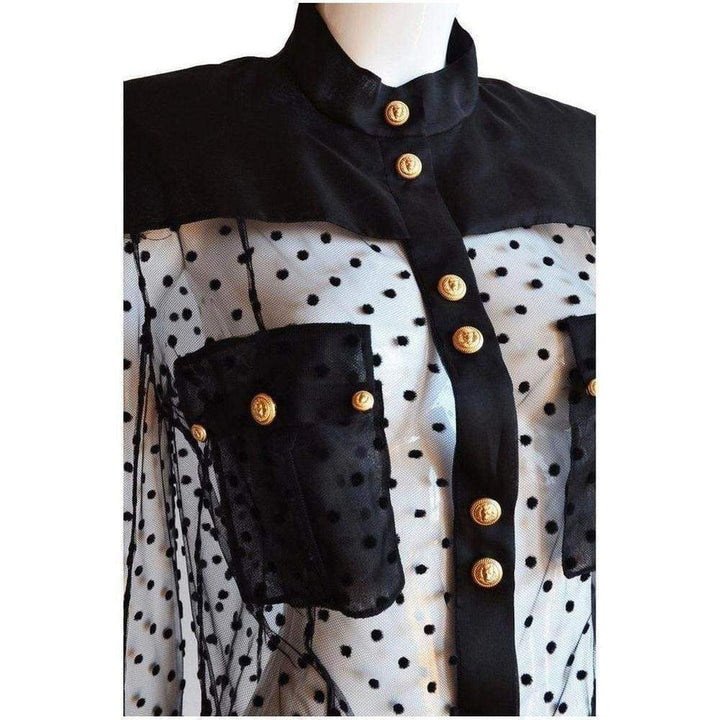 Long Sleeve Black Polka Dot Silk Shirt