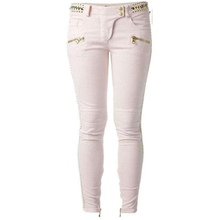 Balmain-Low Rise Lace Chains Biker Jeans - Runway Catalog