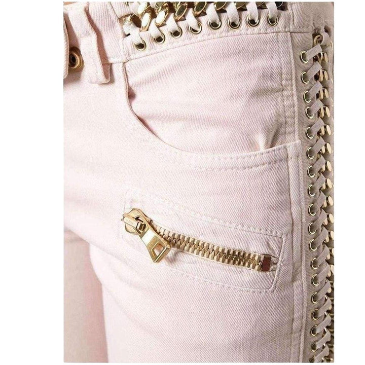 Low Rise Lace Chains Biker Jeans