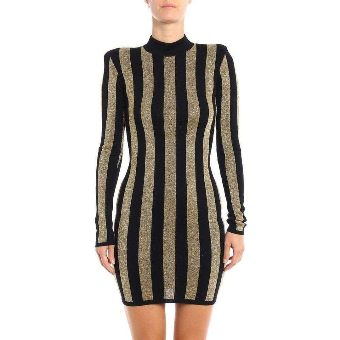 Lurex Gold Black Striped Pattern Mini Dress