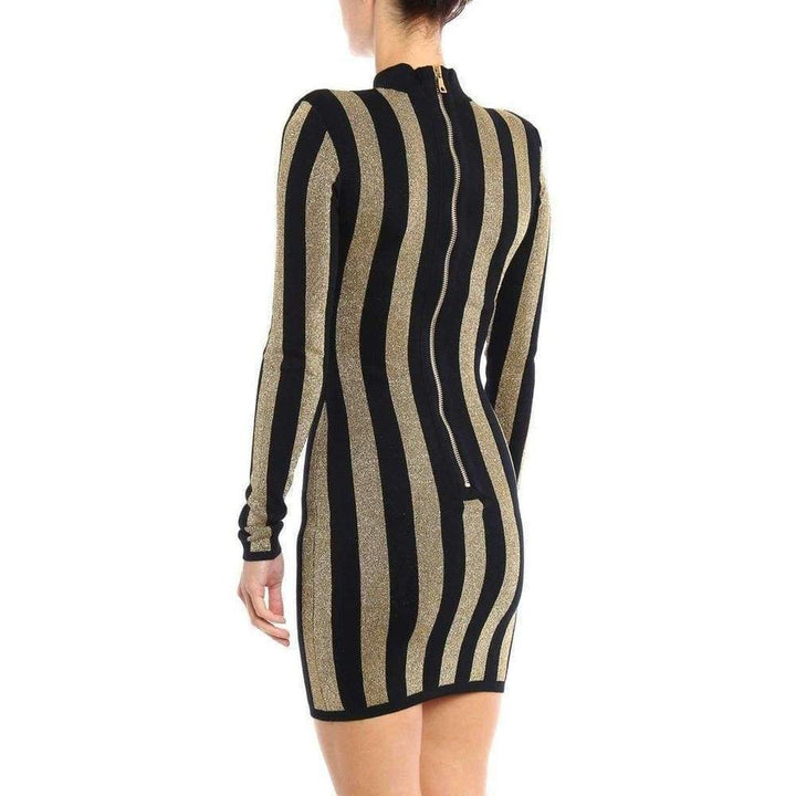 Lurex Gold Black Striped Pattern Mini Dress