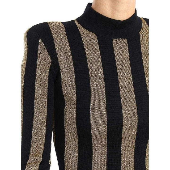 Lurex Gold Black Striped Pattern Mini Dress