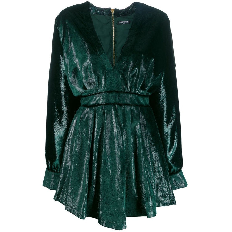 Balmain-Metallic Flared Dress - Runway Catalog