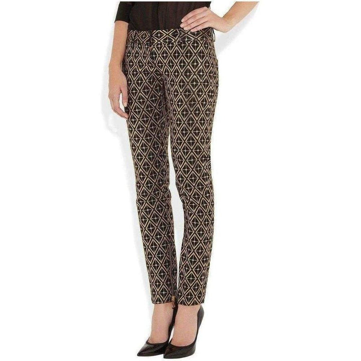 Metallic jacquard skinny pants